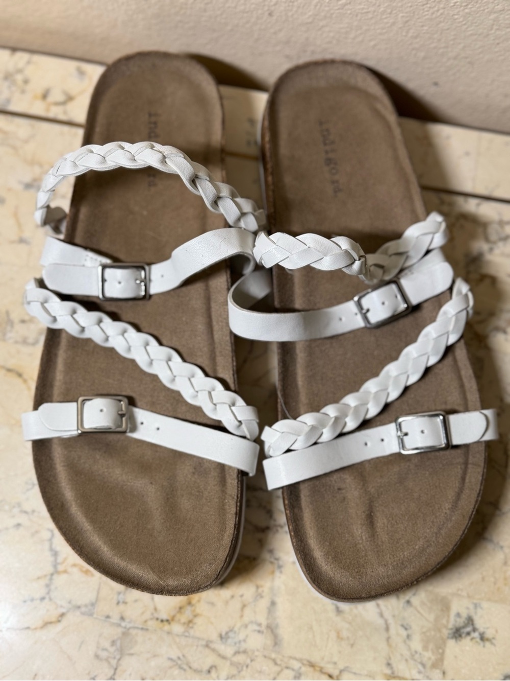 NWOT Braided White Leather Slide Sandals
